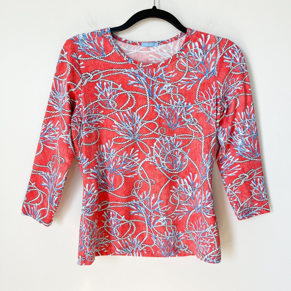 J.McLaughlin Catalina Cloth Nautical Rope Print Top Womens Small Coral Blue‎